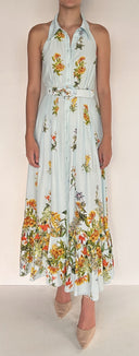 HALTER NECK MAXI DRESS WITH BUCKLE BELT